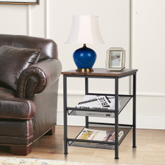 3-Tier Industrial End Table with Mesh Shelves and Adjustable Shelves product